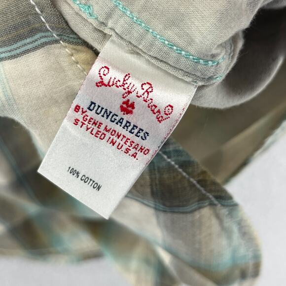 LUCKY BRAND Shirt Mens M Plaid Pearl Snap Front Western Double Layer Cotton Gray - Picture 11 of 15
